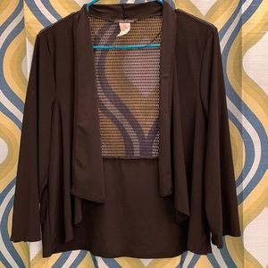 Michelle Lynn black shrug stretch, sheer back, really nice,